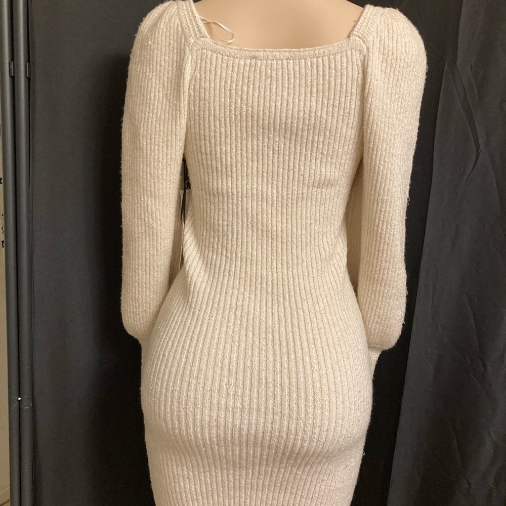 Cream Ribbed Knit Dress - Picture 4 of 5